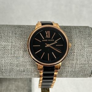 Anne Klein Watch Womens 37mm Round Black Dial Rose Gold Tone Quartz New Battery